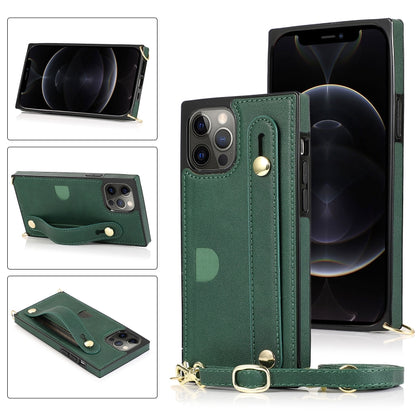 PU+TPU Shockproof Protective Case with Crossbody Lanyard & Holder & Card Slot & Wrist Strap, For iPhone 12 mini, For iPhone 12 / 12 Pro, For iPhone 12 Pro Max