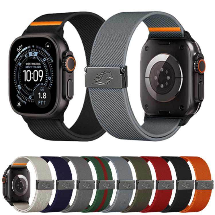 Stretch Nylon Titanium Gray Fly Horse Buckle Watch Band, For Apple Watch 46mm / 49mm / 45mm / 44mm, For Apple Watch 42mm / 41mm / 40mm / 38mm