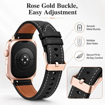 5 Pack xDfind Rose Gold Buckle Black Shark Fine Grain Vegan Leather Watch Band, For Apple Watch 42 / 44 / 45 / 46 / 49mm, For Apple Watch 38 / 40 / 41 / S11 42mm