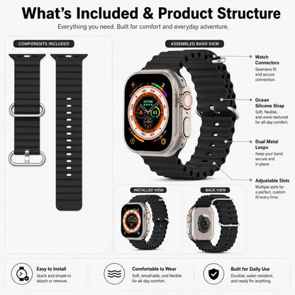 5 Pack xDfind Ocean Silicone Watch Band, For Apple Watch 42 / 44 / 45 / 46 / 49mm, For Apple Watch 38 / 40 / 41 / S11 42mm