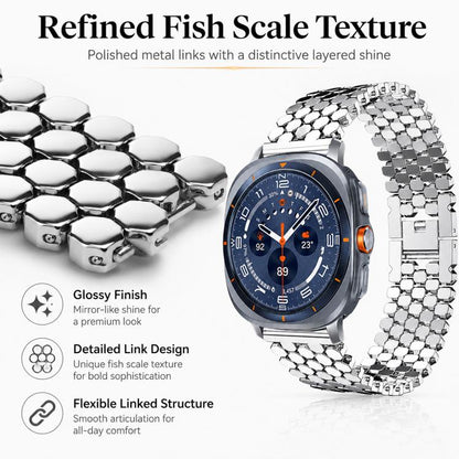 4 Pack xDfind Fish Scale Texture Metal Watch Band, For Galaxy Watch Ultra / Ultra 2025, For Galaxy Watch8 / 8 Classic
