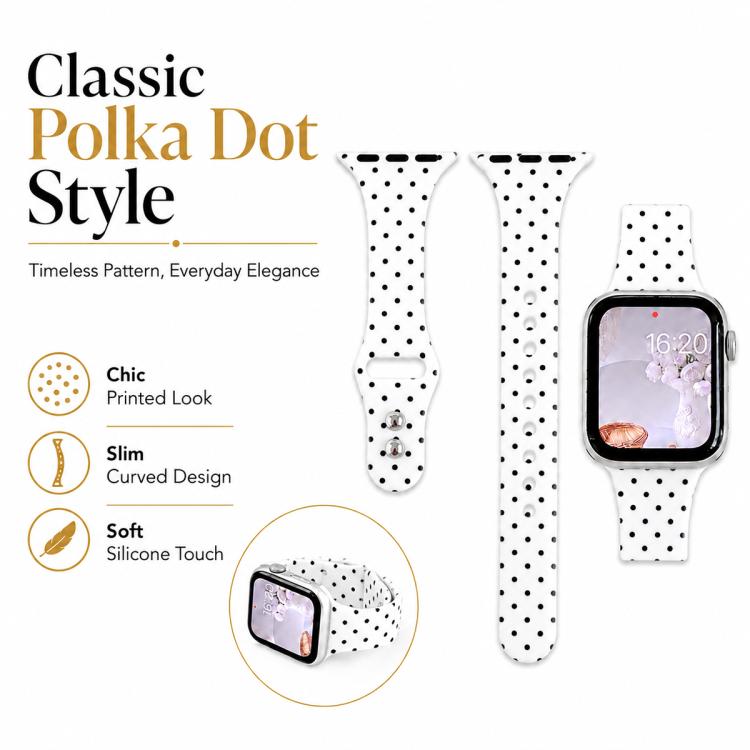 Slim Dual-Stud Buckle Dots Printed Silicone Watch Band, For Apple Watch 46mm / 49mm / 45mm / 44mm, For Apple Watch 42mm / 41mm / 40mm / 38mm