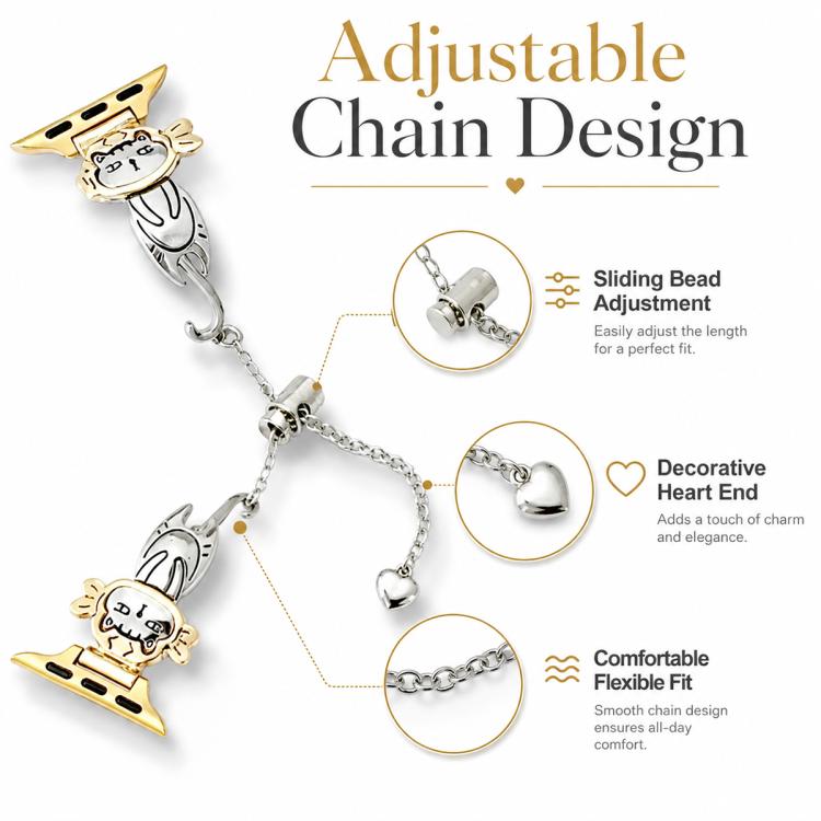 Line Cat Chain Bracelet Metal Watch Band, For Apple Watch 46mm / 49mm / 45mm / 44mm, For Apple Watch 42mm / 41mm / 40mm / 38mm