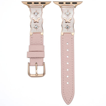 Shooting Star Epoxy Butterfly Lychee Grain Leather Watch Band, For Apple Watch 46mm / 49mm / 45mm / 44mm, For Apple Watch 42mm / 41mm / 40mm / 38mm
