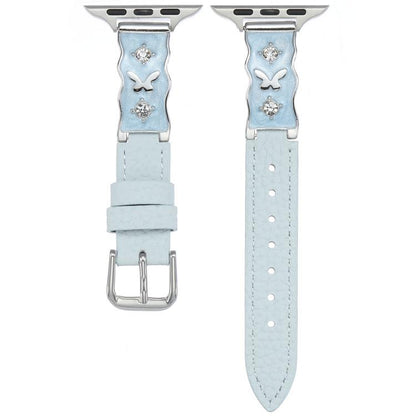 Shooting Star Epoxy Butterfly Lychee Grain Leather Watch Band, For Apple Watch 46mm / 49mm / 45mm / 44mm, For Apple Watch 42mm / 41mm / 40mm / 38mm