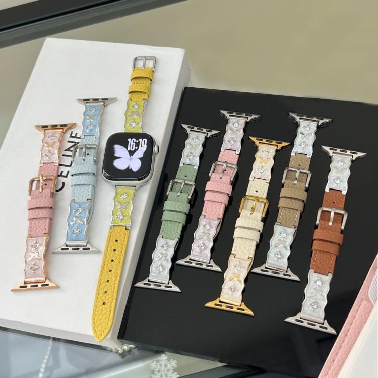 Shooting Star Epoxy Butterfly Lychee Grain Leather Watch Band, For Apple Watch 46mm / 49mm / 45mm / 44mm, For Apple Watch 42mm / 41mm / 40mm / 38mm
