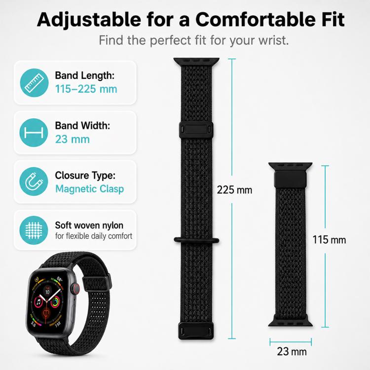 xDfind Magnetic Buckle Hollow-Out Nylon Woven Watch Band, For Apple Watch 42 / 44 / 45 / 46 / 49mm, For Apple Watch 38 / 40 / 41 / S11 42mm