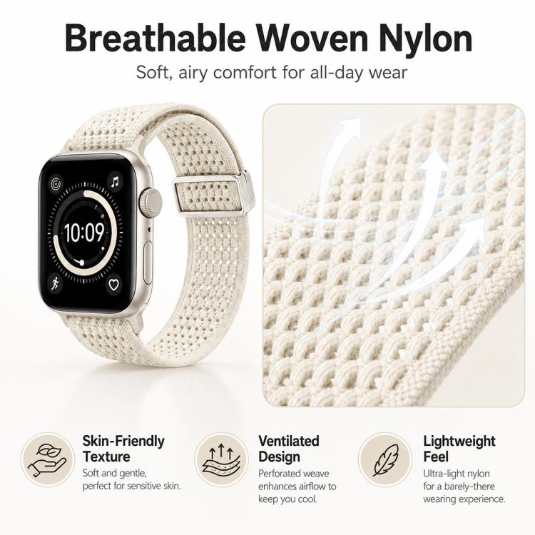 xDfind Magnetic Buckle Hollow-Out Nylon Woven Watch Band, For Apple Watch 42 / 44 / 45 / 46 / 49mm, For Apple Watch 38 / 40 / 41 / S11 42mm