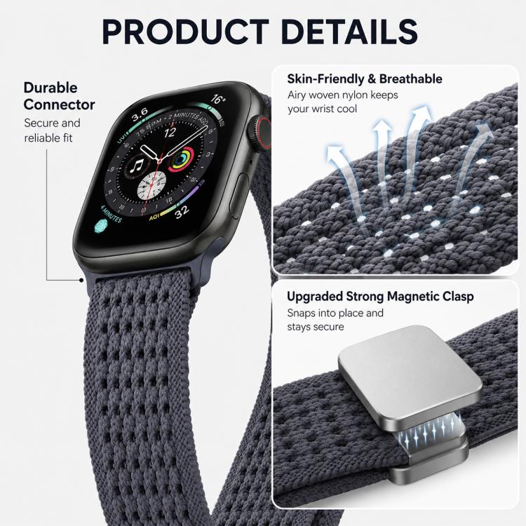 xDfind Magnetic Buckle Hollow-Out Nylon Woven Watch Band, For Apple Watch 42 / 44 / 45 / 46 / 49mm, For Apple Watch 38 / 40 / 41 / S11 42mm