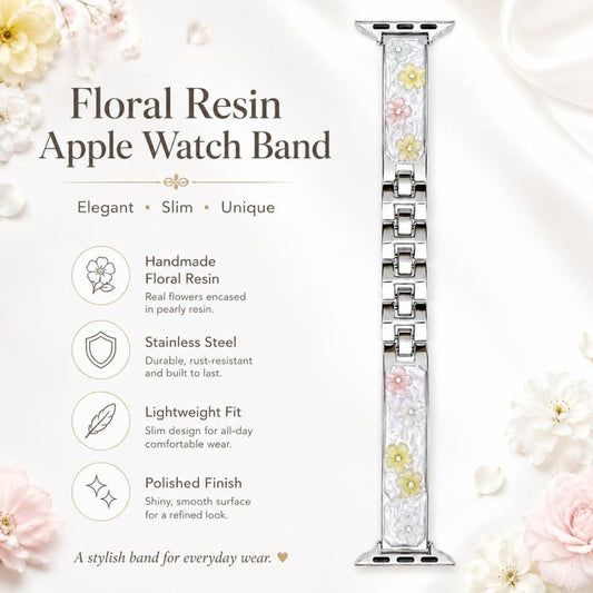 xDfind Floral Epoxy Metal Bracelet Strap Watch Band, For Apple Watch 42 / 44 / 45 / 46 / 49mm, For Apple Watch 38 / 40 / 41 / S11 42mm