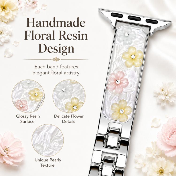 xDfind Floral Epoxy Metal Bracelet Strap Watch Band, For Apple Watch 42 / 44 / 45 / 46 / 49mm, For Apple Watch 38 / 40 / 41 / S11 42mm