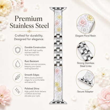 xDfind Floral Epoxy Metal Bracelet Strap Watch Band, For Apple Watch 42 / 44 / 45 / 46 / 49mm, For Apple Watch 38 / 40 / 41 / S11 42mm