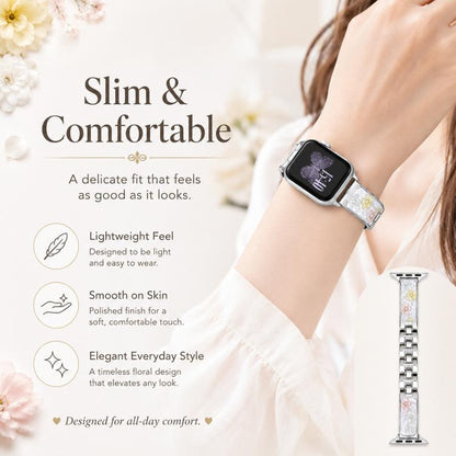 xDfind Floral Epoxy Metal Bracelet Strap Watch Band, For Apple Watch 42 / 44 / 45 / 46 / 49mm, For Apple Watch 38 / 40 / 41 / S11 42mm