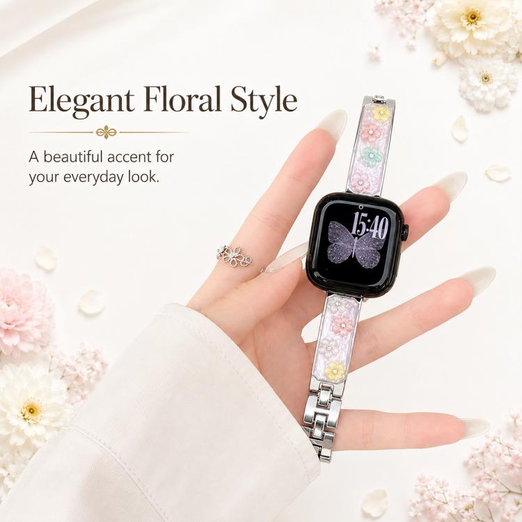 xDfind Floral Epoxy Metal Bracelet Strap Watch Band, For Apple Watch 42 / 44 / 45 / 46 / 49mm, For Apple Watch 38 / 40 / 41 / S11 42mm