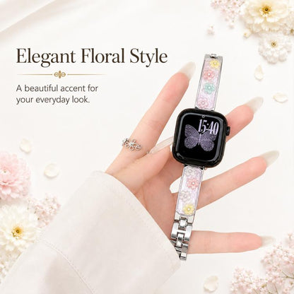 xDfind Floral Epoxy Metal Bracelet Strap Watch Band, For Apple Watch 42 / 44 / 45 / 46 / 49mm, For Apple Watch 38 / 40 / 41 / S11 42mm