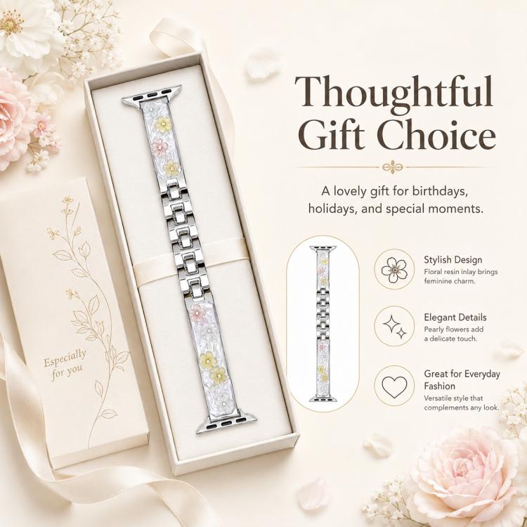 xDfind Floral Epoxy Metal Bracelet Strap Watch Band, For Apple Watch 42 / 44 / 45 / 46 / 49mm, For Apple Watch 38 / 40 / 41 / S11 42mm