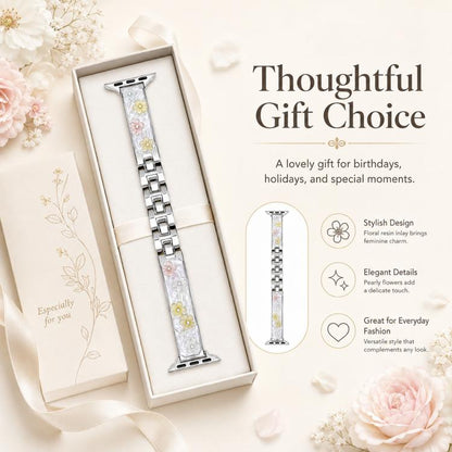 xDfind Floral Epoxy Metal Bracelet Strap Watch Band, For Apple Watch 42 / 44 / 45 / 46 / 49mm, For Apple Watch 38 / 40 / 41 / S11 42mm