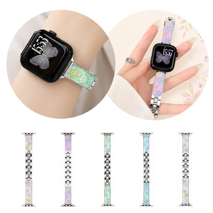 xDfind Floral Epoxy Metal Bracelet Strap Watch Band, For Apple Watch 42 / 44 / 45 / 46 / 49mm, For Apple Watch 38 / 40 / 41 / S11 42mm