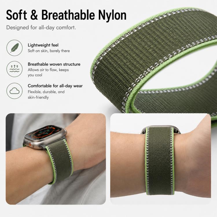 xDfind Adjustable Hook And Loop Fastener Reflective Nylon Loop Watch Band, For Apple Watch 42 / 44 / 45 / 46 / 49mm, For Apple Watch 38 / 40 / 41 / S11 42mm