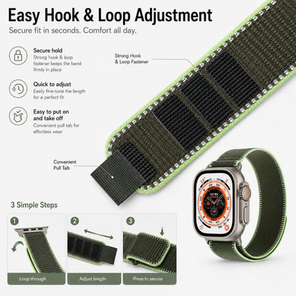 xDfind Adjustable Hook And Loop Fastener Reflective Nylon Loop Watch Band, For Apple Watch 42 / 44 / 45 / 46 / 49mm, For Apple Watch 38 / 40 / 41 / S11 42mm