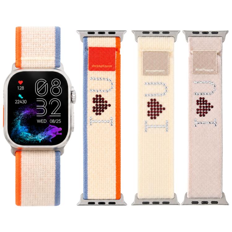 xDfind Rhinestone Hook And Loop Fastener Nylon Loop Watch Band, For Apple Watch 42 / 44 / 45 / 46 / 49mm, For Apple Watch 38 / 40 / 41 / S11 42mm