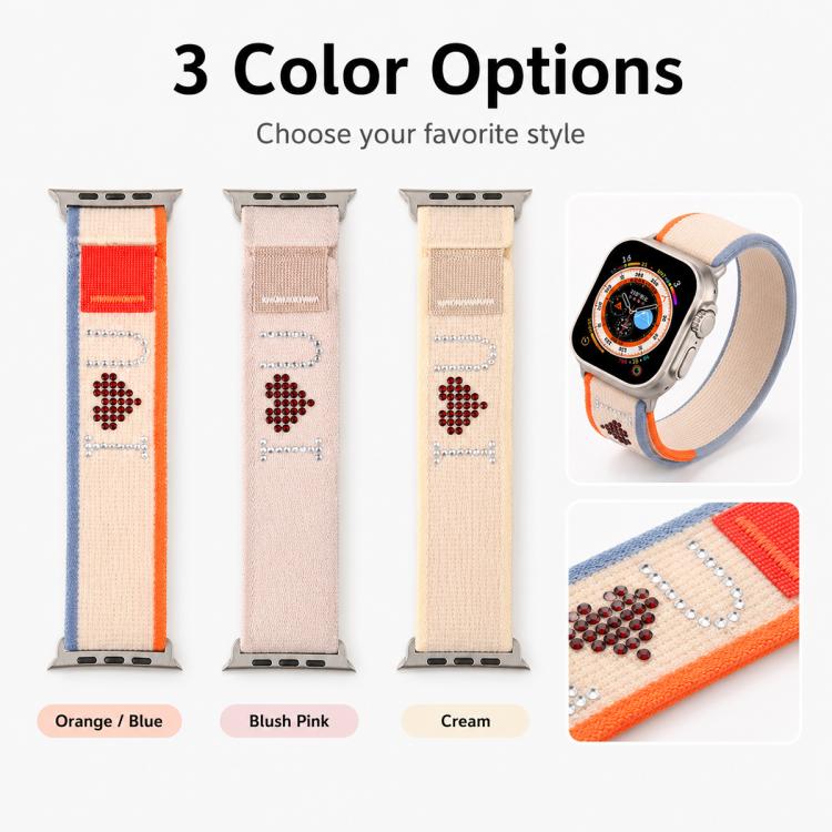 xDfind Rhinestone Hook And Loop Fastener Nylon Loop Watch Band, For Apple Watch 42 / 44 / 45 / 46 / 49mm, For Apple Watch 38 / 40 / 41 / S11 42mm