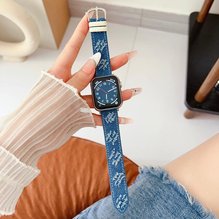 Denim Canvas Pin Buckle Watch Band, For Apple Watch 46mm / 49mm / 45mm / 44mm, For Apple Watch 42mm / 41mm / 40mm / 38mm
