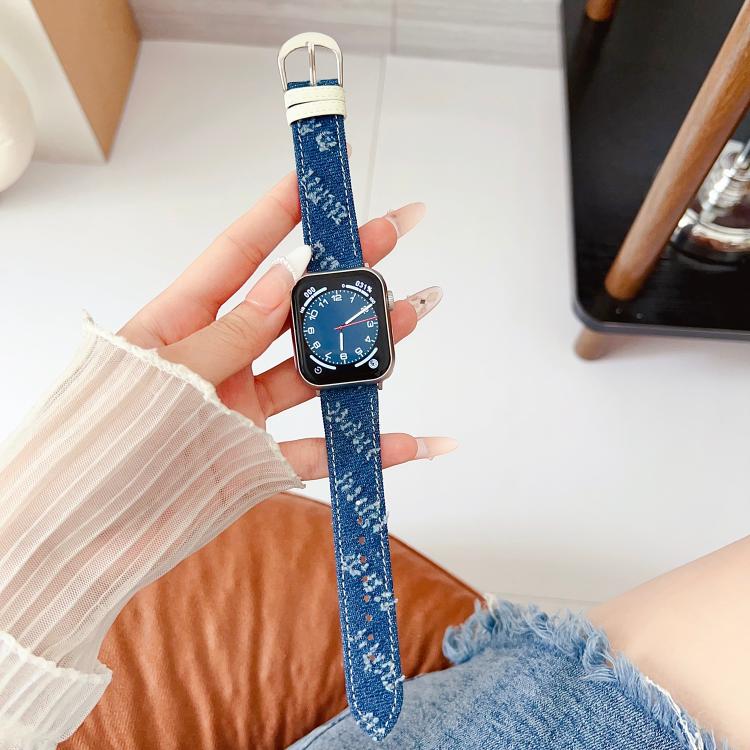 Denim Canvas Pin Buckle Watch Band, For Apple Watch 46mm / 49mm / 45mm / 44mm, For Apple Watch 42mm / 41mm / 40mm / 38mm