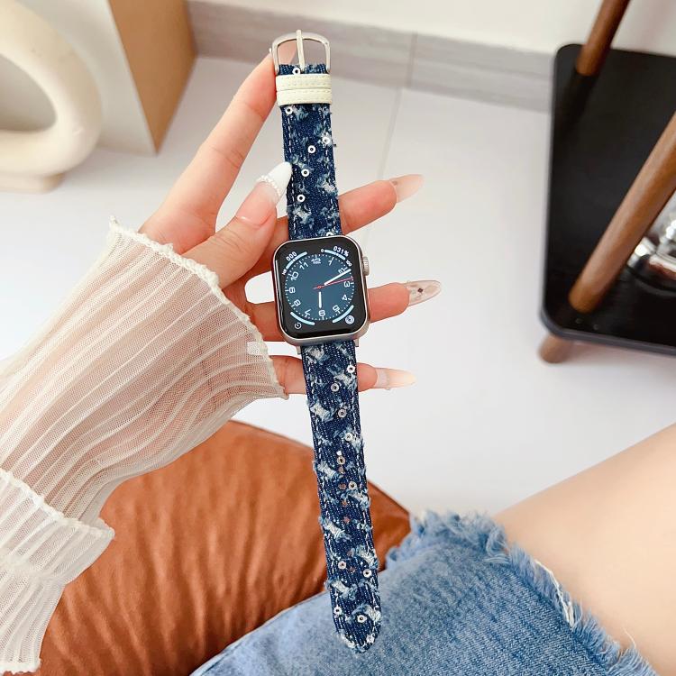 Denim Canvas Pin Buckle Watch Band, For Apple Watch 46mm / 49mm / 45mm / 44mm, For Apple Watch 42mm / 41mm / 40mm / 38mm