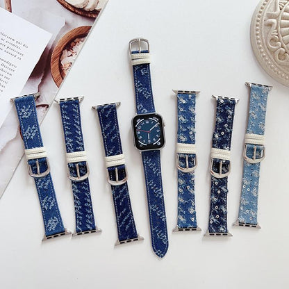 Denim Canvas Pin Buckle Watch Band, For Apple Watch 46mm / 49mm / 45mm / 44mm, For Apple Watch 42mm / 41mm / 40mm / 38mm