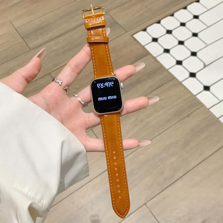 Oil Waxed Genuine Leather Pin Buckle Watch Band, For Apple Watch 46mm / 49mm / 45mm / 44mm, For Apple Watch 42mm / 41mm / 40mm / 38mm