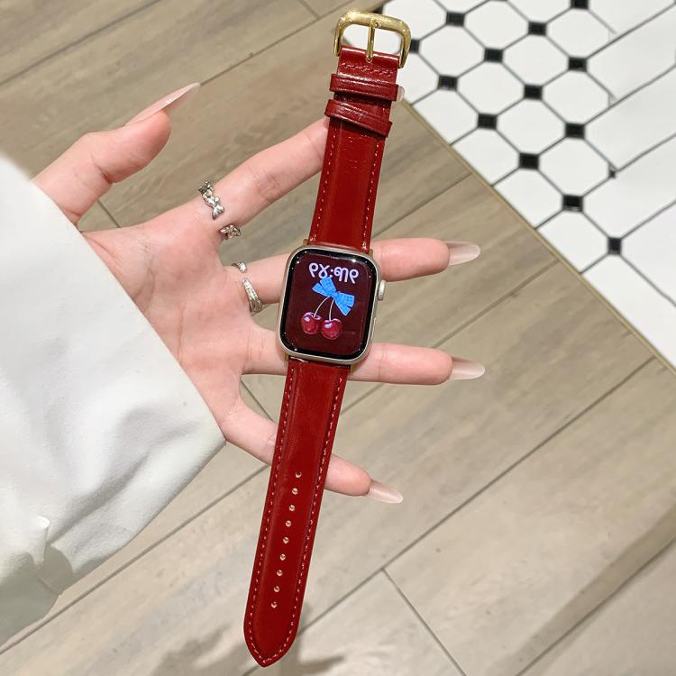 Oil Waxed Genuine Leather Pin Buckle Watch Band, For Apple Watch 46mm / 49mm / 45mm / 44mm, For Apple Watch 42mm / 41mm / 40mm / 38mm
