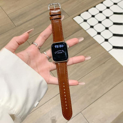 Oil Waxed Genuine Leather Pin Buckle Watch Band, For Apple Watch 46mm / 49mm / 45mm / 44mm, For Apple Watch 42mm / 41mm / 40mm / 38mm
