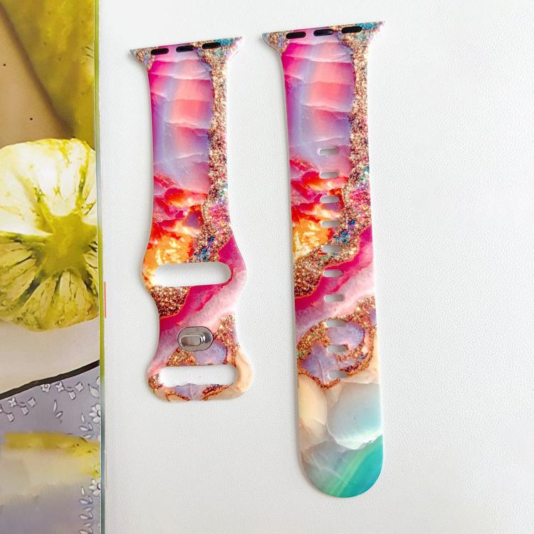 Painted Marble Print Reverse Buckle Silicone Watch Band, For Apple Watch 46mm / 49mm / 45mm / 44mm, For Apple Watch 42mm / 41mm / 40mm / 38mm