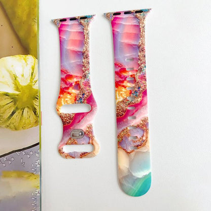 Painted Marble Print Reverse Buckle Silicone Watch Band, For Apple Watch 46mm / 49mm / 45mm / 44mm, For Apple Watch 42mm / 41mm / 40mm / 38mm