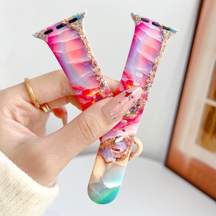 Painted Marble Print Reverse Buckle Silicone Watch Band, For Apple Watch 46mm / 49mm / 45mm / 44mm, For Apple Watch 42mm / 41mm / 40mm / 38mm
