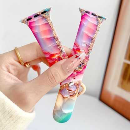 Painted Marble Print Reverse Buckle Silicone Watch Band, For Apple Watch 46mm / 49mm / 45mm / 44mm, For Apple Watch 42mm / 41mm / 40mm / 38mm