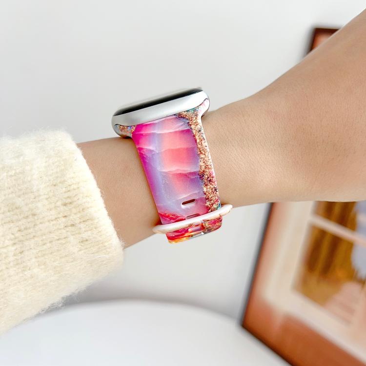 Painted Marble Print Reverse Buckle Silicone Watch Band, For Apple Watch 46mm / 49mm / 45mm / 44mm, For Apple Watch 42mm / 41mm / 40mm / 38mm