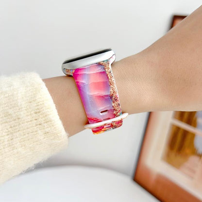 Painted Marble Print Reverse Buckle Silicone Watch Band, For Apple Watch 46mm / 49mm / 45mm / 44mm, For Apple Watch 42mm / 41mm / 40mm / 38mm