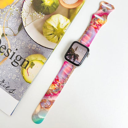 Painted Marble Print Reverse Buckle Silicone Watch Band, For Apple Watch 46mm / 49mm / 45mm / 44mm, For Apple Watch 42mm / 41mm / 40mm / 38mm