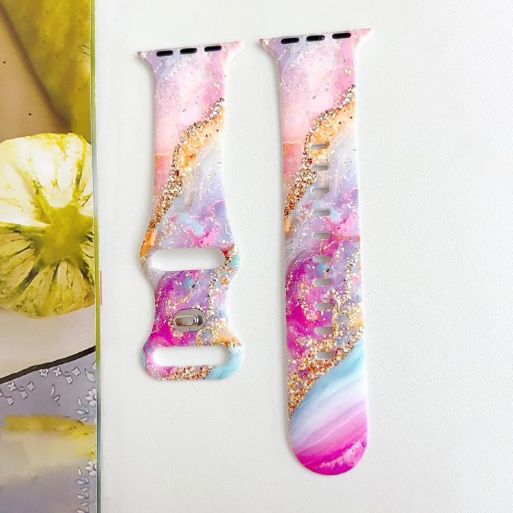 Painted Marble Print Reverse Buckle Silicone Watch Band, For Apple Watch 46mm / 49mm / 45mm / 44mm, For Apple Watch 42mm / 41mm / 40mm / 38mm