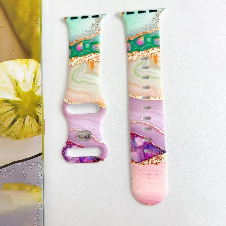 Painted Marble Print Reverse Buckle Silicone Watch Band, For Apple Watch 46mm / 49mm / 45mm / 44mm, For Apple Watch 42mm / 41mm / 40mm / 38mm