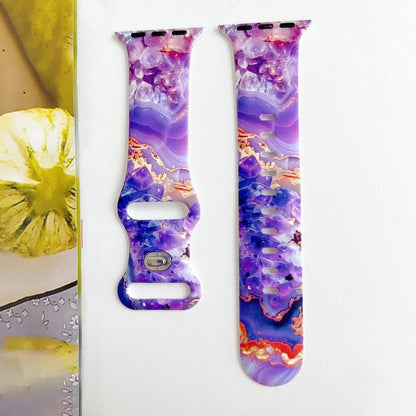 Painted Marble Print Reverse Buckle Silicone Watch Band, For Apple Watch 46mm / 49mm / 45mm / 44mm, For Apple Watch 42mm / 41mm / 40mm / 38mm