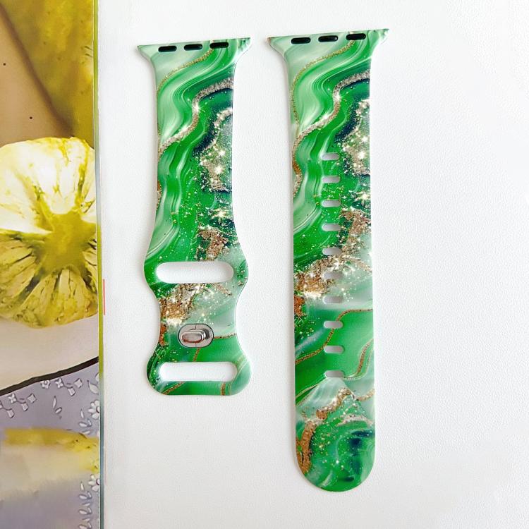 Painted Marble Print Reverse Buckle Silicone Watch Band, For Apple Watch 46mm / 49mm / 45mm / 44mm, For Apple Watch 42mm / 41mm / 40mm / 38mm