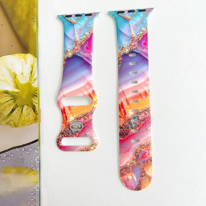 Painted Marble Print Reverse Buckle Silicone Watch Band, For Apple Watch 46mm / 49mm / 45mm / 44mm, For Apple Watch 42mm / 41mm / 40mm / 38mm
