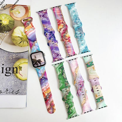 Painted Marble Print Reverse Buckle Silicone Watch Band, For Apple Watch 46mm / 49mm / 45mm / 44mm, For Apple Watch 42mm / 41mm / 40mm / 38mm