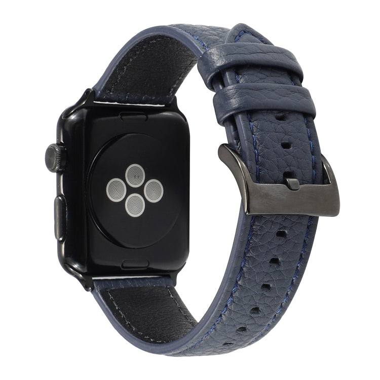 Litchi Texture Genuine Leather Watchband For Apple Watch Series 6 & SE & 5 & 4 40mm / 3 & 2 & 1 38mm, For Apple Watch Series 7 41mm / 6 & SE & 5 & 4 40mm / 3 & 2 & 1 38mm