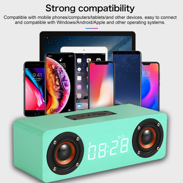 M5C Subwoofer Wooden Clock Bluetooth 4.2 Speaker, Support TF Card & 3.5mm AUX & FM Radio