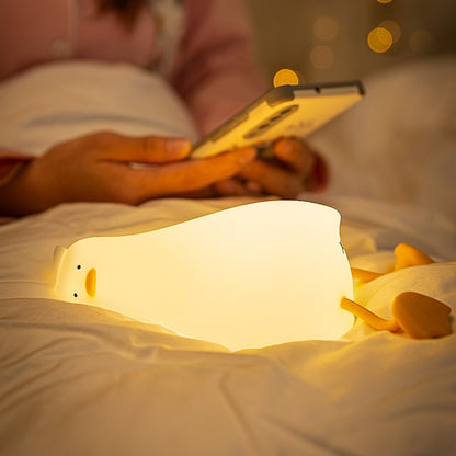 1W USB Charging LED Lie Flat Duck Silicone Touch Sensing Night Light, Flat Duck