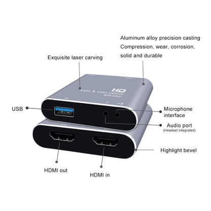 Z37 HDMI Female + Mic to HDMI Female + Audio + USB HD Video & Audio Capture Card with Loop, Z37